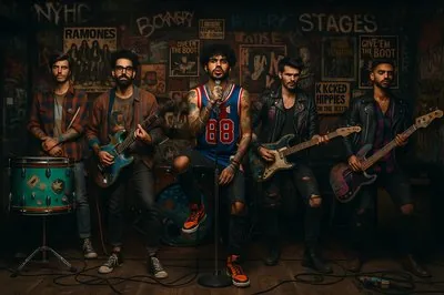 Punk band in a poster-covered New York club